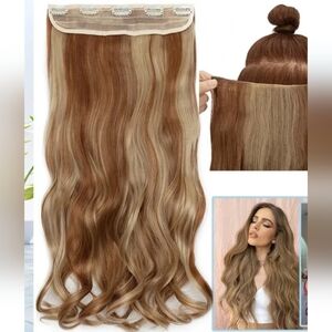 (1) Nwt Blonde Brown Wavy Hair Extension Synthetic One Piece